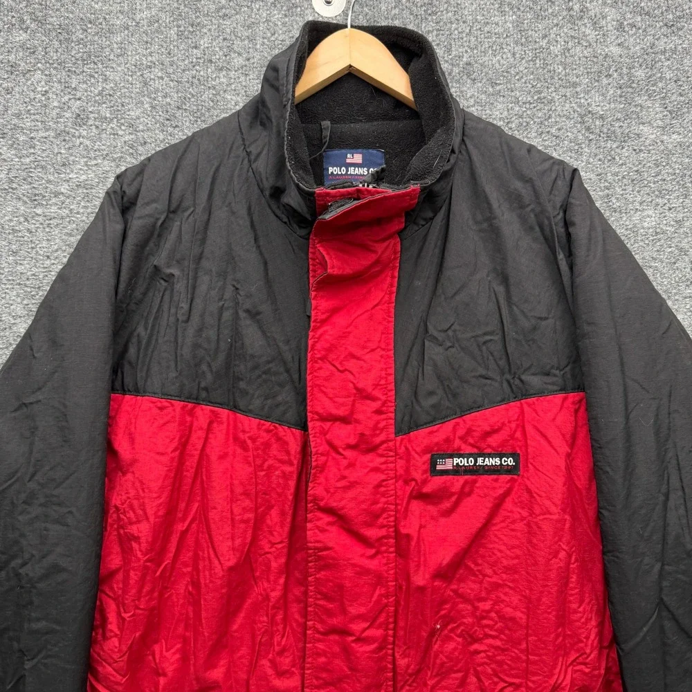 Polo Jeans Co Ralph Lauren Jacket Mens‎ L Red Heavyweight Fleece Lined Outdoor